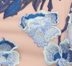 Adrianna Papell Short Sleeve Floral Embroidered Gown With Ribbon Tie Waist In Midnight Multi Nude -Allure Attire AP1E201621 BV980 Regular Alternate