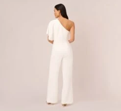 Adrianna Papell Flutter One Shoulder Jumpsuit In Ivory -Allure Attire AP1E201788 AA194 Regular Back