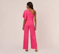 Adrianna Papell Flutter One Shoulder Jumpsuit In Watermelon Bliss -Allure Attire AP1E201788 AH660 Regular Back