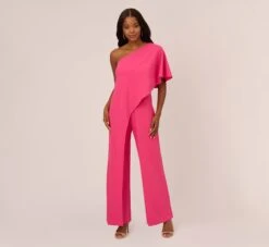 Adrianna Papell Flutter One Shoulder Jumpsuit In Watermelon Bliss