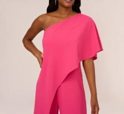 Adrianna Papell Flutter One Shoulder Jumpsuit In Watermelon Bliss -Allure Attire AP1E201788 AH660 Regular Detail