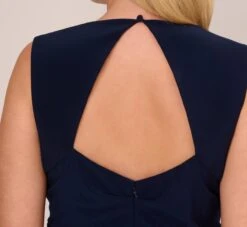 Adrianna Papell Plus Size Draped Jersey Gown With Open Back In Midnight -Allure Attire AP1E202255 AB411 Plus Lifestyle