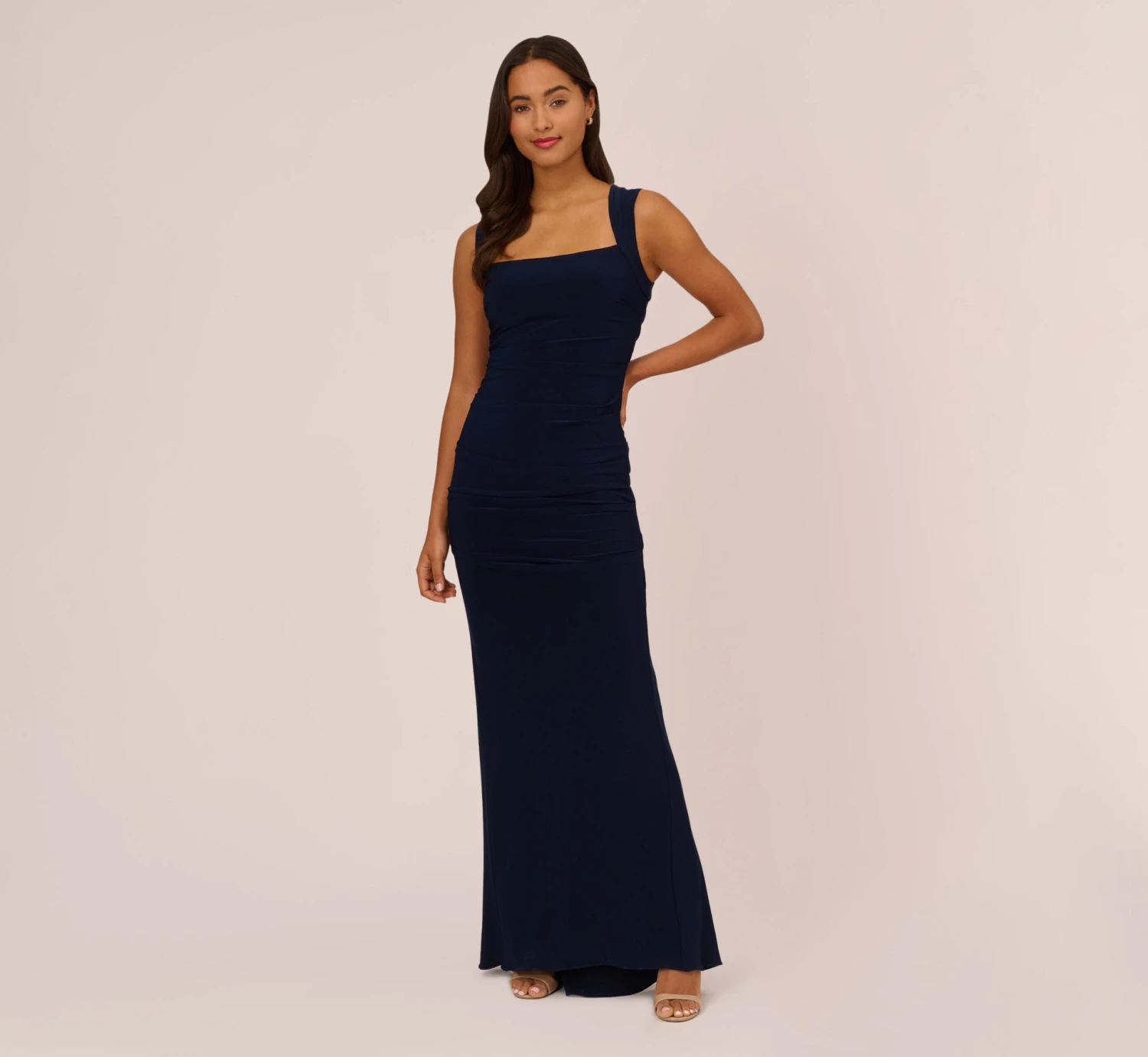 Adrianna Papell Draped Jersey Gown With Open Back In Midnight 2 Adrianna Papell Draped Jersey Gown With Open Back In Midnight - Image 2