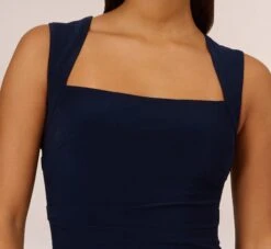 Adrianna Papell Draped Jersey Gown With Open Back In Midnight 11 Adrianna Papell Draped Jersey Gown With Open Back In Midnight -Allure Attire AP1E202255 AB411 Regular Detail