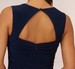 Adrianna Papell Draped Jersey Gown With Open Back In Midnight 10 Adrianna Papell Draped Jersey Gown With Open Back In Midnight -Allure Attire AP1E202255 AB411 Regular Lifestyle