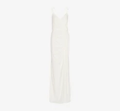 Adrianna Papell Draped Matte Jersey Gown With Deep Slit And Spaghetti Straps In Ivory 13 Adrianna Papell Draped Matte Jersey Gown With Deep Slit And Spaghetti Straps In Ivory -Allure Attire AP1E204233 AB194 Regular Flat