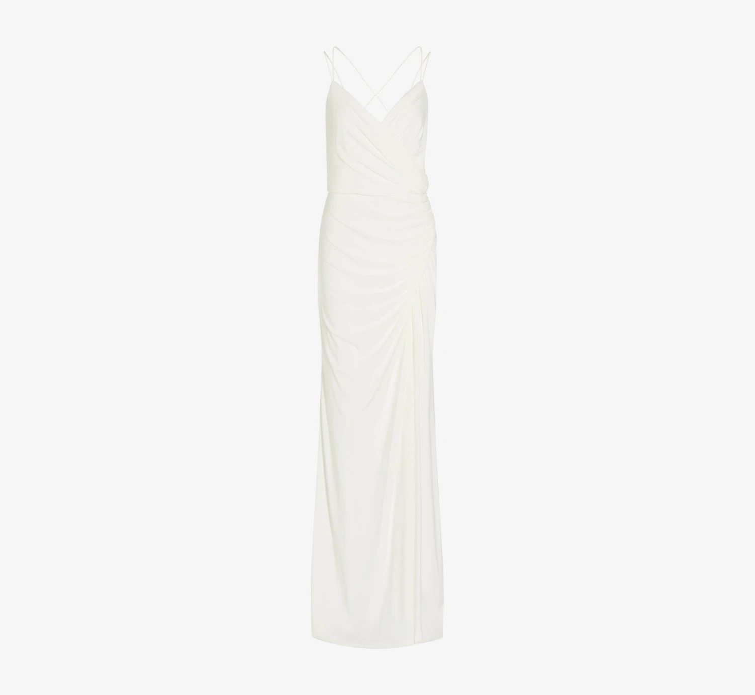 Adrianna Papell Draped Matte Jersey Gown With Deep Slit And Spaghetti Straps In Ivory 7 Adrianna Papell Draped Matte Jersey Gown With Deep Slit And Spaghetti Straps In Ivory - Image 7