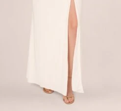 Adrianna Papell Draped Matte Jersey Gown With Deep Slit And Spaghetti Straps In Ivory 10 Adrianna Papell Draped Matte Jersey Gown With Deep Slit And Spaghetti Straps In Ivory -Allure Attire AP1E204233 AB194 Regular Lifestyle