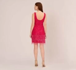 Adrianna Papell Sleeveless Beaded Cocktail Dress In Fiesta Pink -Allure Attire AP1E205327 AD660 Regular Back