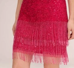 Adrianna Papell Sleeveless Beaded Cocktail Dress In Fiesta Pink -Allure Attire AP1E205327 AD660 Regular Lifestyle