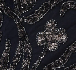 Adrianna Papell Floral Beaded Dress With Sheer Long Sleeves In Midnight 11 Adrianna Papell Floral Beaded Dress With Sheer Long Sleeves In Midnight -Allure Attire AP1E205390 AB411 Regular Alternate