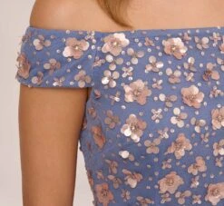 Adrianna Papell Off Shoulder Dress With Floral Embellishment In French Blue Coral -Allure Attire AP1E207584 AK454 Regular Lifestyle