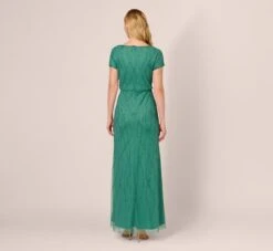 Adrianna Papell Hand-Beaded Long Dress In Jungle Green 9 Adrianna Papell Hand-Beaded Long Dress In Jungle Green -Allure Attire AP1E207607 AC304 Regular Back
