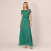 Adrianna Papell Hand-Beaded Long Dress In Jungle Green