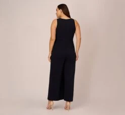 Adrianna Papell Plus Size Sleeveless Asymmetrical Jumpsuit In Midnight -Allure Attire AP1E207760 AB411 Plus Back