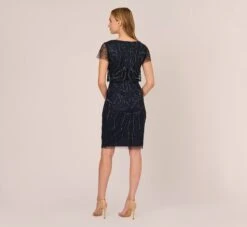 Adrianna Papell Short Sleeve Beaded Cocktail Dress With Popover In Midnight -Allure Attire AP1E207775 AG410 Regular Back a70fb266 eb60 411c 9a96 54905b919f68