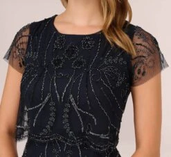 Adrianna Papell Short Sleeve Beaded Cocktail Dress With Popover In Midnight -Allure Attire AP1E207775 AG410 Regular Detail