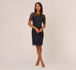 Adrianna Papell Hand-Beaded Cocktail Dress In Midnight -Allure Attire AP1E208090 AG410 Regular Front