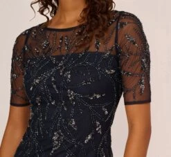 Adrianna Papell Hand-Beaded Cocktail Dress In Midnight -Allure Attire AP1E208090 AG410 Regular Lifestyle