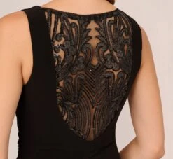 Adrianna Papell Hand-Sequined Ruched Long Jersey Gown In Black -Allure Attire AP1E208172 AA002 Regular Detail