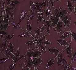 Adrianna Papell Hand Beaded Short Sleeve Floral Godet Gown In Night Plum -Allure Attire AP1E208349 BK940 Regular Detail