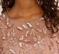 Adrianna Papell Long Floral Beaded Gown With Flutter Sleeves In Rose Gold -Allure Attire AP1E208445 AA958 Regular Lifestyle f69a31ec 9c78 424b 9c97 16c8e3f994ba