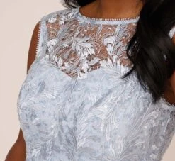 Adrianna Papell Embroidered Sleeveless Midi Cocktail Dress In Skyway -Allure Attire AP1E208600 AC459 Regular Detail