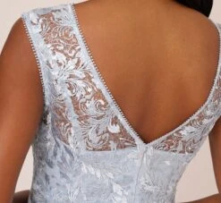 Adrianna Papell Embroidered Sleeveless Midi Cocktail Dress In Skyway -Allure Attire AP1E208600 AC459 Regular Lifestyle