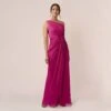 Adrianna Papell Stardust Pleated Draped One Shoulder Gown In Magenta