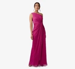 Adrianna Papell Stardust Pleated Draped One Shoulder Gown In Magenta -Allure Attire AP1E208794 AA670 Regular Side