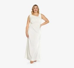 Adrianna Papell Plus Size Sequin-Accented Mermaid Gown In Ivory -Allure Attire AP1E209034 AB194 Plus Alternate