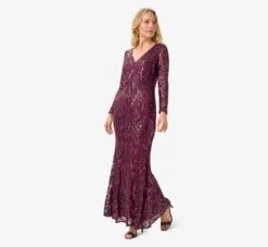 Adrianna Papell Stretch Sequin Gown In Cassis -Allure Attire AP1E209103 AE506 Regular Alternate
