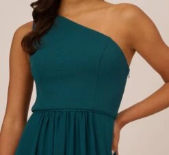 Adrianna Papell One-Shoulder Chiffon Long Gown In Hunter -Allure Attire AP1E209149 AE303 Regular Detail