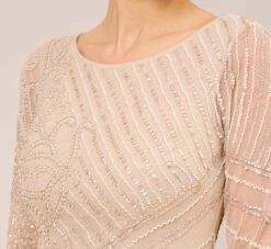 Adrianna Papell Hand-Beaded Three-Quarter Sleeve Long Gown In Biscotti -Allure Attire AP1E209180 AG273 Regular Detail