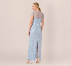 Adrianna Papell Metallic Embroidered Column Gown In Light Blue -Allure Attire AP1E209204 AA486 Regular Back