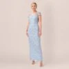 Adrianna Papell Metallic Embroidered Column Gown In Light Blue