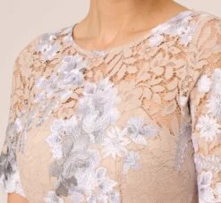 Adrianna Papell Floral Embroidered Gown In Biscotti Multi -Allure Attire AP1E209277 AC268 Regular Detail