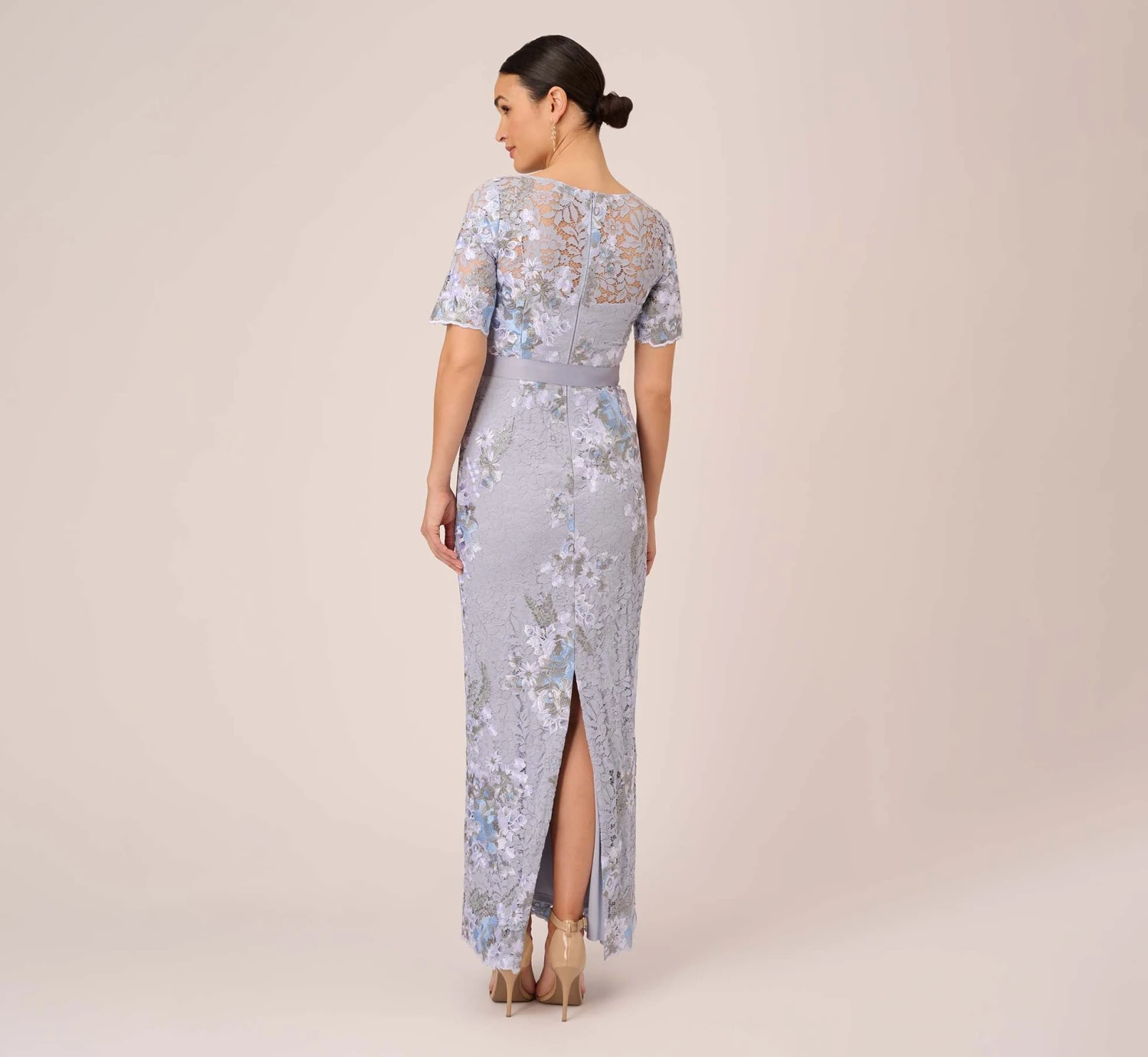 Adrianna Papell Floral Embroidered Gown In Blue Breeze 4 Adrianna Papell Floral Embroidered Gown In Blue Breeze - Image 4