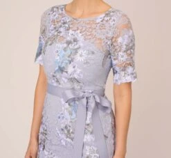Adrianna Papell Floral Embroidered Gown In Blue Breeze 8 Adrianna Papell Floral Embroidered Gown In Blue Breeze -Allure Attire AP1E209277 AD497 Regular Detail
