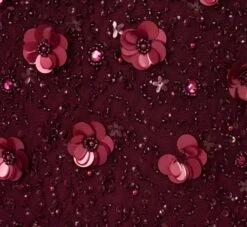 Adrianna Papell Long Hand Beaded 3D Floral Dress With Elbow Sleeves In Cassis -Allure Attire AP1E209314 AC507 Regular Alternate