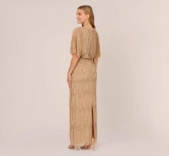 Adrianna Papell Hand-Beaded Illusion Long Column Blouson Gown In Champagne Gold -Allure Attire AP1E209335 AQ298 Regular Back eff31ca5 5118 4328 af0c cd4e4ae785f5