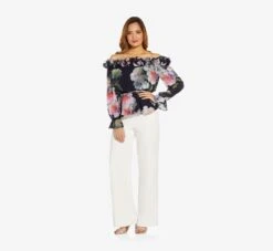 Adrianna Papell Floral-Print Chiffon Blouson Blouse In Midnight Multi -Allure Attire AP1E209404 AE489 Regular Alternate