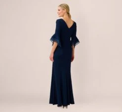 Adrianna Papell Beaded Crepe Long Fit-And-Flare Gown In Midnight 5 Adrianna Papell Beaded Crepe Long Fit-And-Flare Gown In Midnight -Allure Attire AP1E209450 AB411 Regular Back
