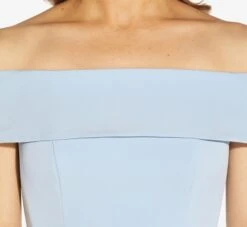 Adrianna Papell Off-The-Shoulder Crepe High-Low Gown With Ruffle In Elegant Sky -Allure Attire AP1E209457 AC497 Regular Detail