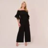 Adrianna Papell Plus Size Off The Shoulder Crepe Jumpsuit With Organza Sleeves In Black