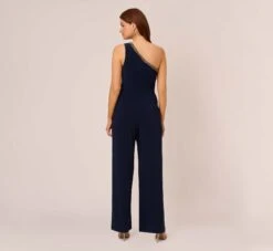 Adrianna Papell Beaded One-Shoulder Matte Jersey Jumpsuit In Midnight 8 Adrianna Papell Beaded One-Shoulder Matte Jersey Jumpsuit In Midnight -Allure Attire AP1E209618 AB411 Regular Back