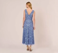 Adrianna Papell Hand-Beaded Ankle-Length Dress In French Blue -Allure Attire AP1E209645 AA544 Regular Back