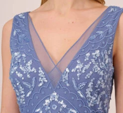 Adrianna Papell Hand-Beaded Ankle-Length Dress In French Blue -Allure Attire AP1E209645 AA544 Regular Detail