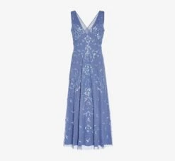 Adrianna Papell Hand-Beaded Ankle-Length Dress In French Blue -Allure Attire AP1E209645 AA544 Regular Flat