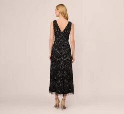 Adrianna Papell Hand-Beaded Ankle-Length Dress In Black Gunmetal -Allure Attire AP1E209645 AE088 Regular Back